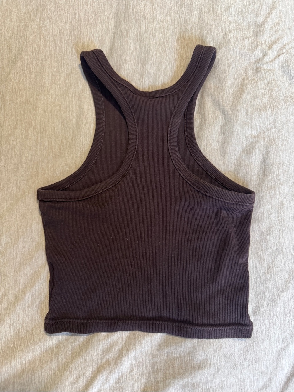 Brown Ribbed Racerback Crop Tank Top - Picture 2 of 2